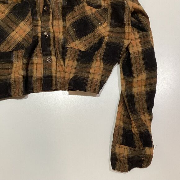 Fashion nova Briella Cropped Plaid Shirt Mustard/combo brown yellow - Picture 8 of 16